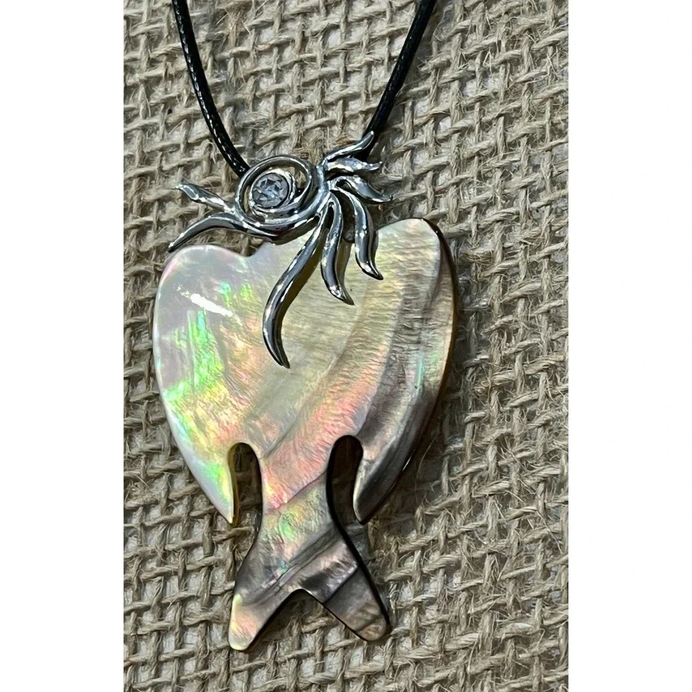 925 Sterling Silver Signed Pendant Necklace Roadrunner Bird MOP Bird Lovers